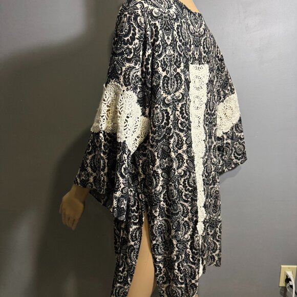 SPIN USA Vintage Boho Kimono Dress ~ Crochet Lace Trim, Made in USA (XL) - Picture 3 of 7